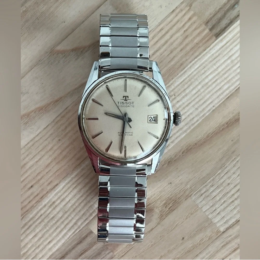 Tissot Men's Watch Visodate Automatic Seastar RARE Vintage Silver Tone Dial Date